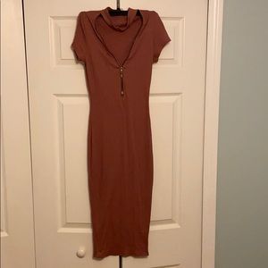 Blush fitted midi dress